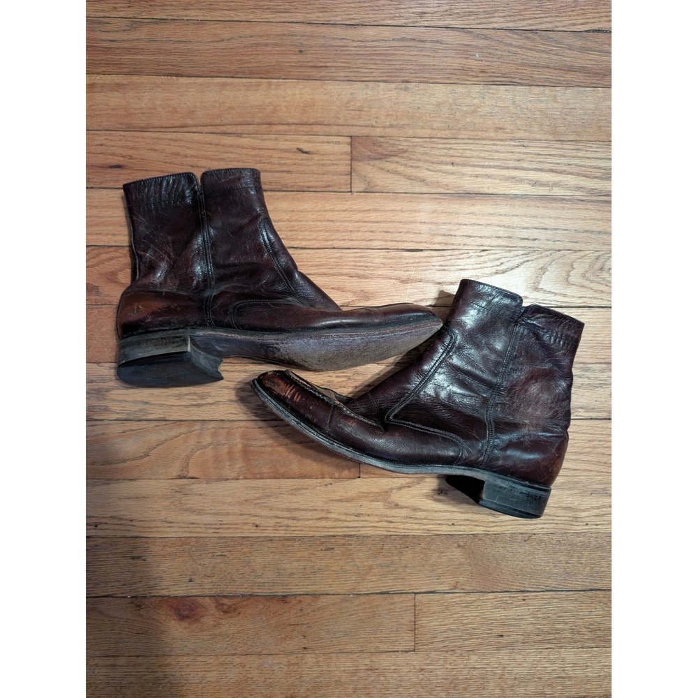 Vintage Mens Dark Brown Leather Side Zip Moc Toe Ankle Boots Size 7 3E Florsheim
